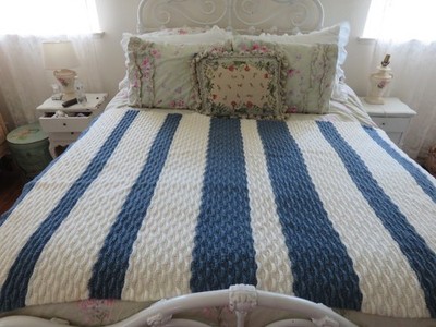Gorgeous Nautical Colors Ribbed Cableknit Bedspread /s Two Avail Thick & Heavy