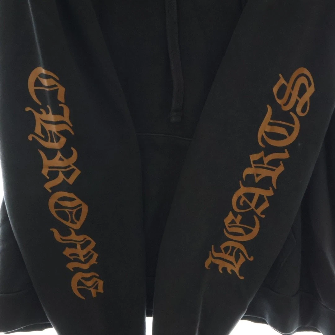 Felpa con cappuccio pullover CHROME HEARTS SWTSHRT PLVR stampa logo braccio nero marrone usata 99a79