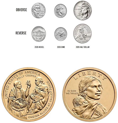 1776-2026 P D BU Semi-Quincentennial Dollar, Half Dollar, Liberty Dime & Nickel