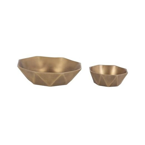 Octave Decorative Faceted Metal Bowls, Set of 2, Antique Brass, Cast Aluminum