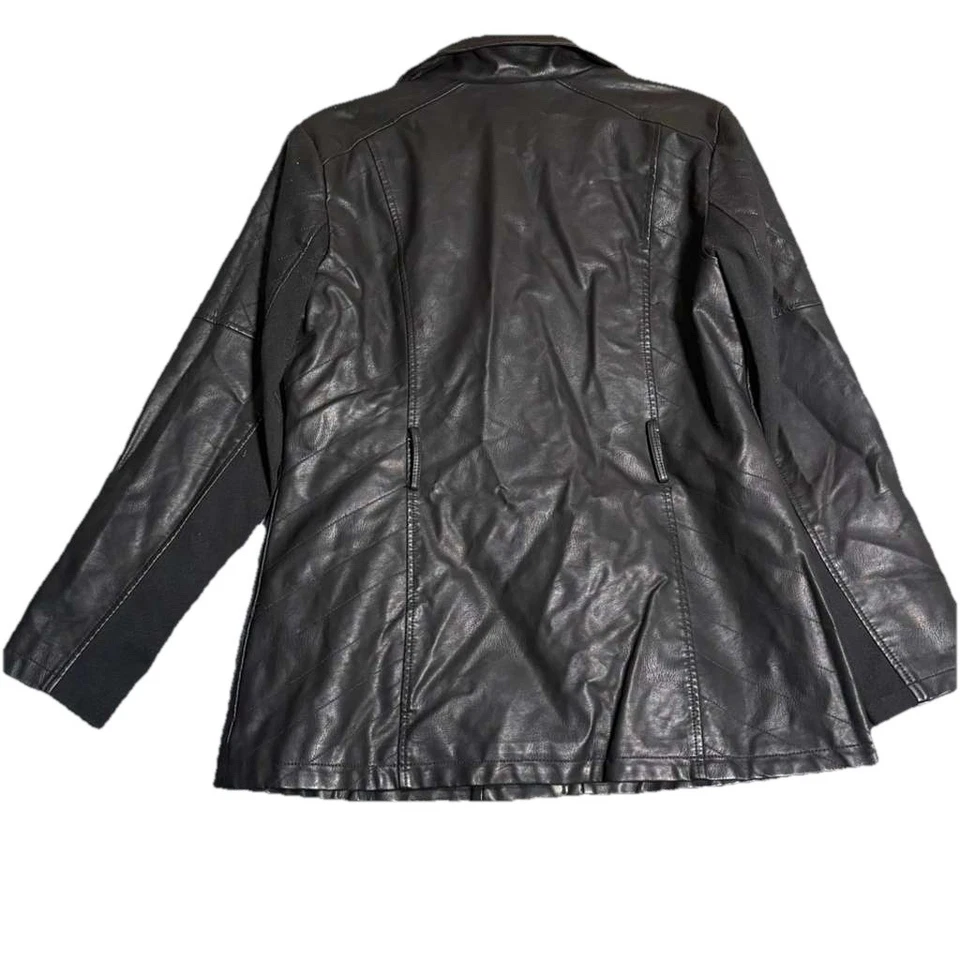 BACCINI Black Motorcycle Jacket Women’s Size Large Biker Faux Leather Zip Up - Image 2 of 4