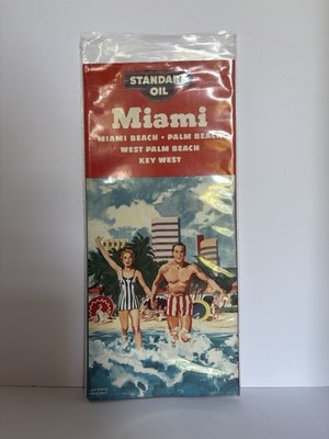 Vintage 1958 Standard Oil Miami Florida Road Map Miami Beach Key West Palm Beach