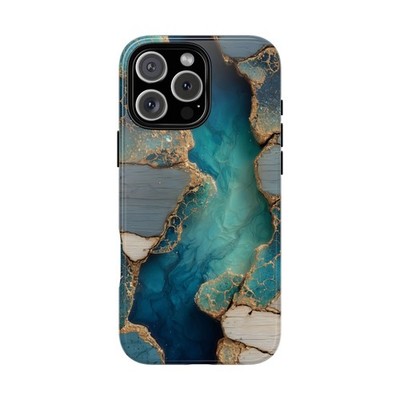 Phone Ink - Case for iPhone/Galaxy/Pixel - Liquid Blue Wood Marble Resin Print