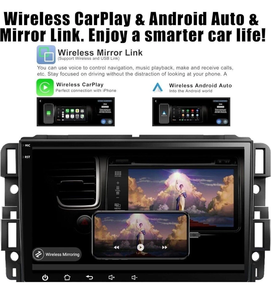 8 Core 4+32G Android 12 CarPlay Touch Backup Cam GPS - Silverado Sierra Enclave - Image 3 of 4
