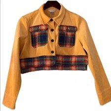 Rebuilt Custom Corduroy Jacket Medium Cropped Recycle Flannel Trim Handmade Ooak