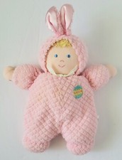 EDEN PINK BABY DOLL RATTLE WAFFLE TERRY CLOTH EMBROIDERED FACE BUNNY EARS