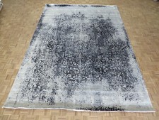 10 x 14 Hand Knotted Black & Gray Modern Abstract Oriental Rug With Silk G9471