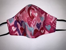 Kids Face Mask Wt Pocket For Filter /Cotton /Washable/Girls/Hearts