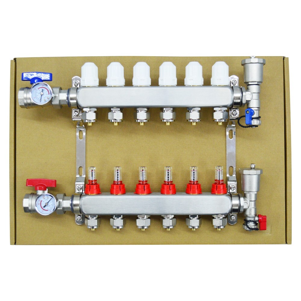 Renovation 6-Branch G1/2"PEX Radiant Floor Heating Manifold Set Water Distributo