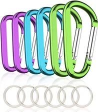 6PCS Black Carabiner Caribeaner Clip,3" Large Aluminum D Ring Shape Carabeaner w