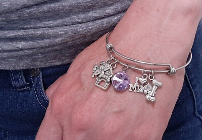 I LOVE MY DOG Puppy Bone Stainless Steel Expandable Wire Bangle Charm Bracelet