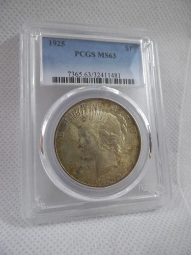 1925 PCGS MS63 Graded Silver Peace Dollar