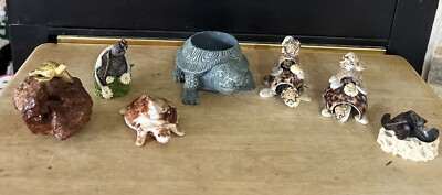 #ad TURTLE FIGURINES Lot of 7 Ceramic Miniature Turtles Leatherback Shell.... $15.00