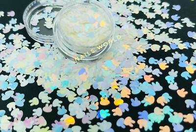 Nail Art Glitzer Mix HASE 4mm holografische Pailletten weiß rosa blau silber UK