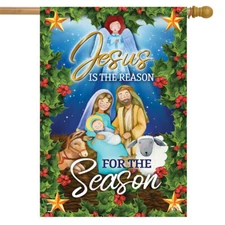 Jesus is the Reason Christmas House Flag Religious Nativity 28" x 40"