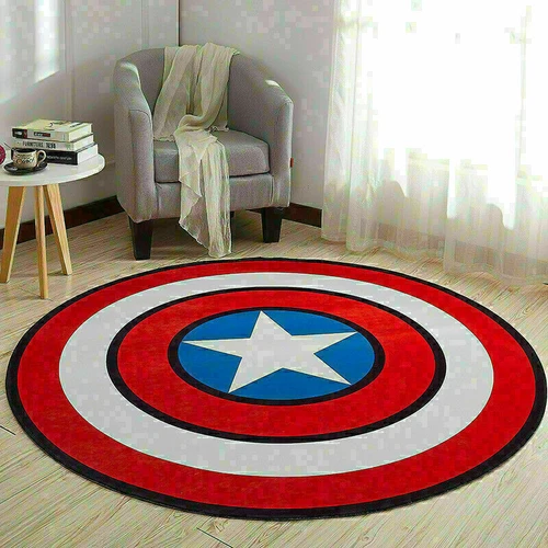 Round Captain America Shield Rug AntiSlip Floor Mat Bedroom Living Room