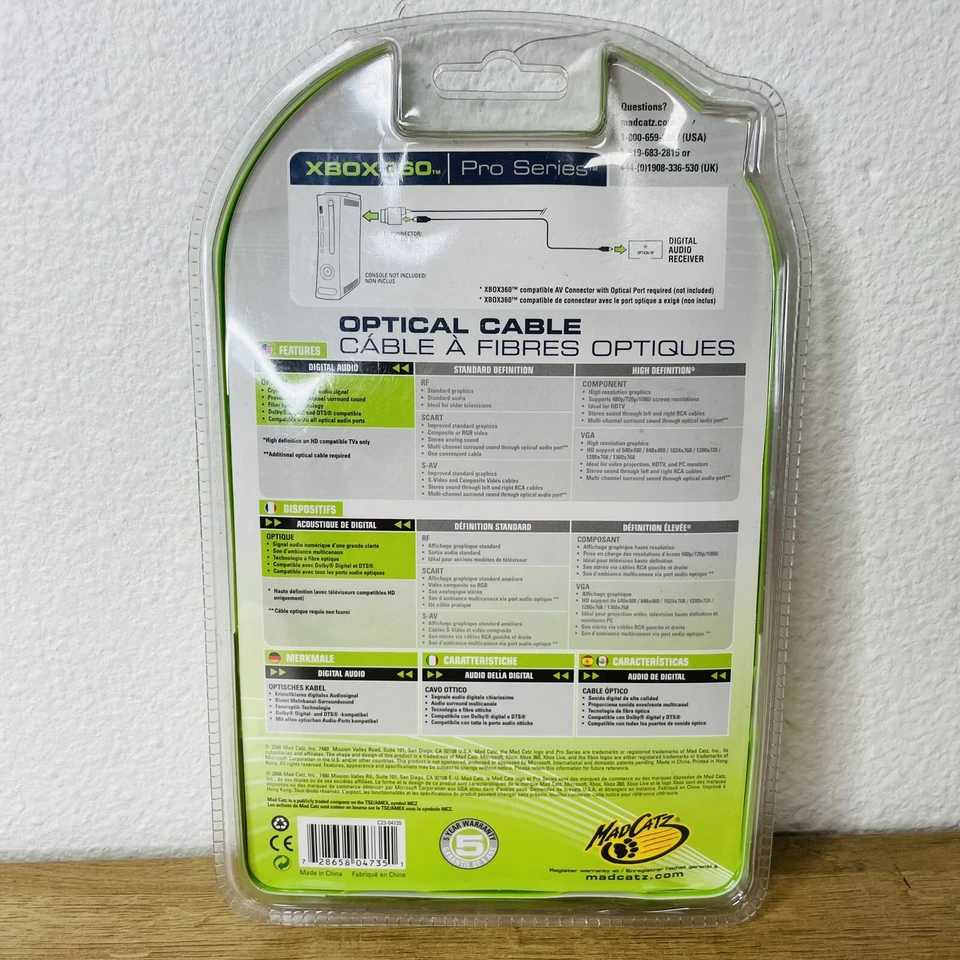 Vtg MadCatz Pro Series Optical Cable Xbox 360 9ft Digital Audio Sound Sealed NEW - Image 4 of 4