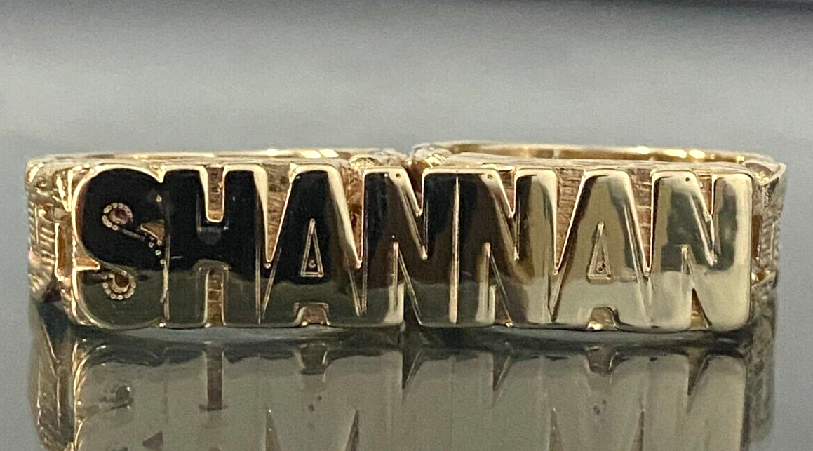 Heavy 9K Solid Yellow Gold Two Finger SHANNAN Name Ring Size S 1 2 heavy-9k-solid-yellow-gold-two-finger-shannan-name-ring-size-s-1-2