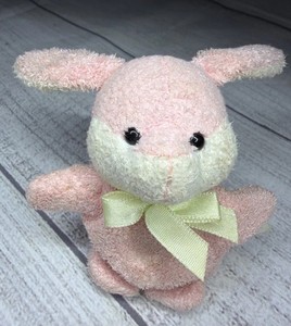 Russ Berrie LuvPets Luv Bunch Bunny Soft Plush Mini 3" Bow Pink White Terrycloth