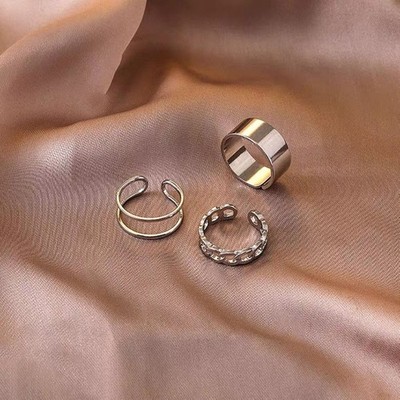 Silberringe Im Silber -Set Geometrie -Dinger -Ring -Set 3Pcs / Ret Round  