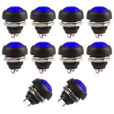 10 Pack Momentary Push Button Switches 2 Pin On/Off AC 250V/1A 12MM Round Blue