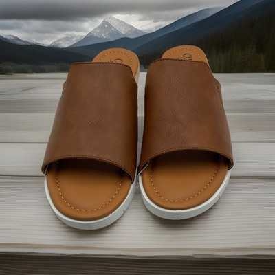 Chaps Womens Sandals Tan Memory Foam Durable Flexible Backless Slide Casual
