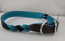 Luxe Leather Collar Two Tone Twisted Brown and Turquoise by OmniPet