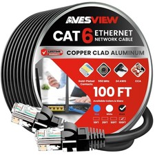 CAT 6 Ethernet Cable 100 FT, Indoor High-Speed 10Gbps Snagless Long CAT6 100f...