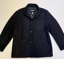 Banana Republic Overcoat Mens Large Wool Bled Black Button Front Vintage EUC