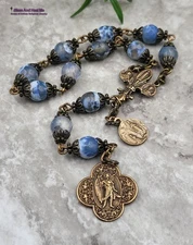 Archangel Raphael Lourdes Therese Blue Agate Bronze Antique Style Chaplet
