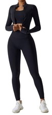 3 Piece Womens Workout Set High Waist Butt Lift Yoga Leggings Crisscross Back...