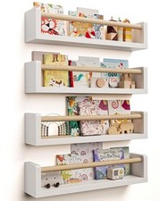 Nursery Book Shelves, 4 Pack, Wall Book Shelves for Kids 16.5 Inches White Wood