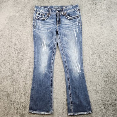 Miss Me Bootcut Jeans Womens 30 Blue Low Rise Thick Stitch Flap Pockets Stretch
