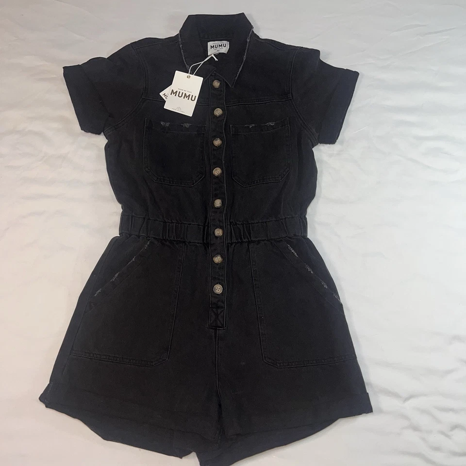 Mameluco Show Me Your Mumu Talla M Lavado Negro Cañón Botón Envejecido Corto Nuevo con Etiquetas Foto 2 de 4
