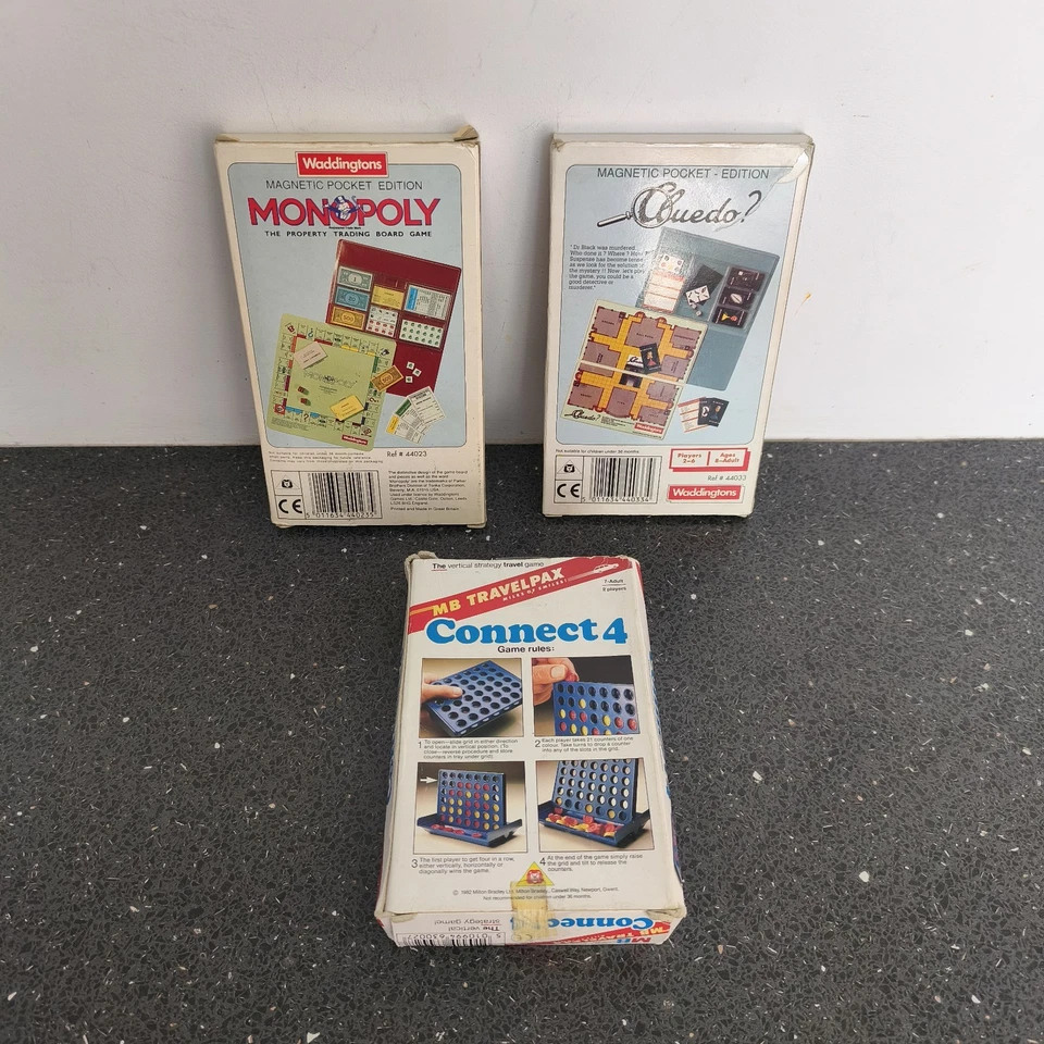3 x Vintage Travel Games Monopoly Cluedo & Connect 4 Waddingtons MB Games - Image 2 of 4