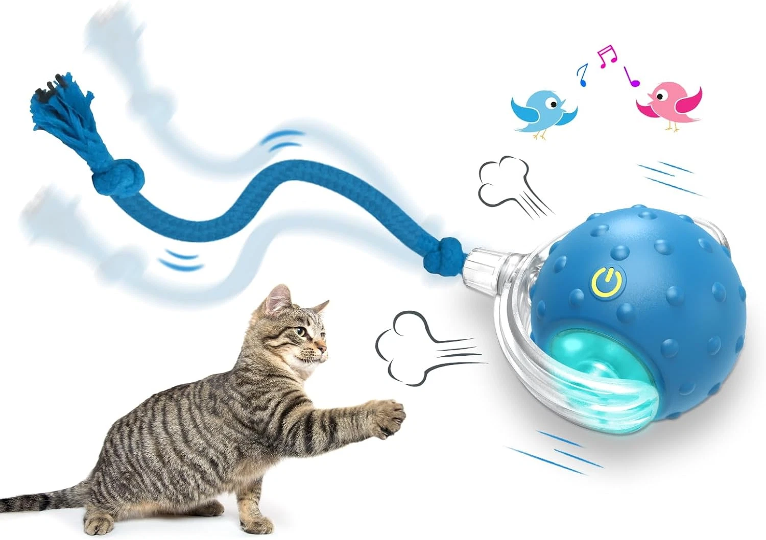 Interactive Cat Toys Ball for Indoor Cats Fast Rolling on Carpet, Chirping & Mot