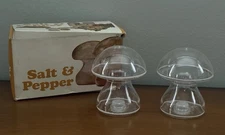 Vintage 1975 JSNY Clear Plastic Acrylic Mushroom Salt & Pepper Set Hong Kong New