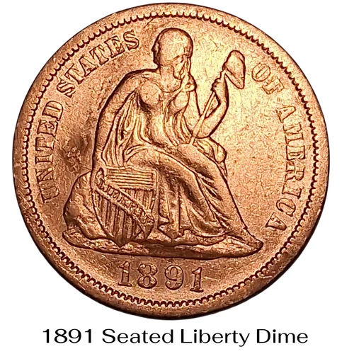 1891 Seated Liberty Dime AU Silver 10C High Grade Philadelphia Issue #911