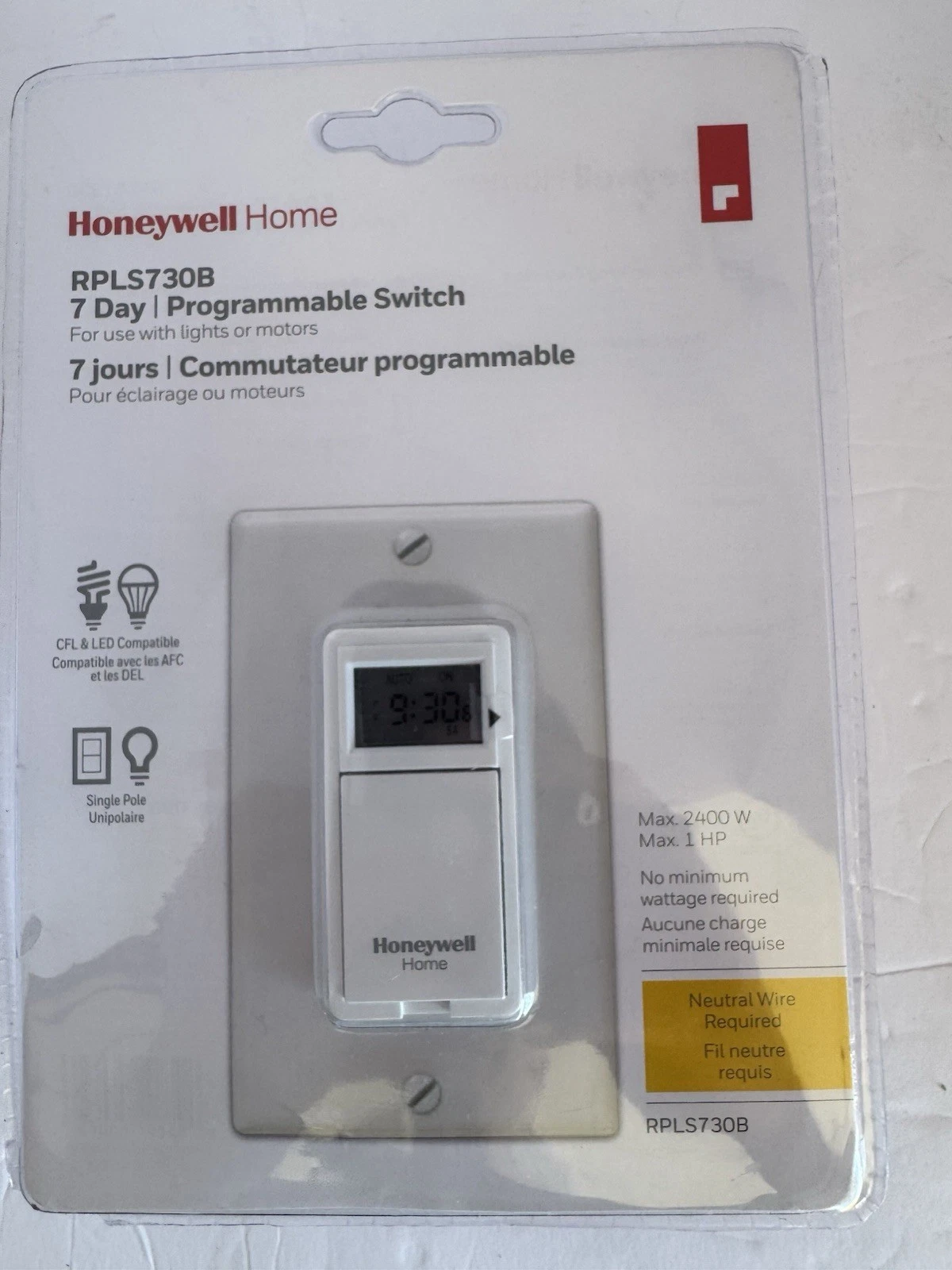 HONEYWELL EconoSwitch RPLS730B NEW 7-Day Programmable Light Swich Timer, NIB