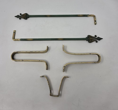 2 Victorian Swing Arm Art Deco Curtain Rods - Drapery - Green With Paint 