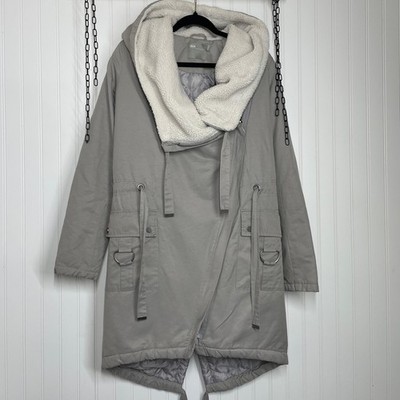 ASOS DESIGN Women s Gray Borg Liner Waterfall Hooded Parka Size 2 - Outdoor