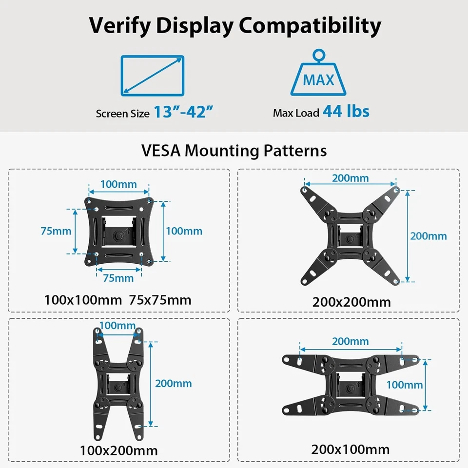Pipishell Full Motion TV Wall Mount for 13-42 Inch Flat Curved TVs Monitors VESA - Image 4 of 4