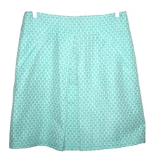 Carlisle Aqua Blue & White Polka Dots Cotton Blend A-Line Skirt Pockets Size 8