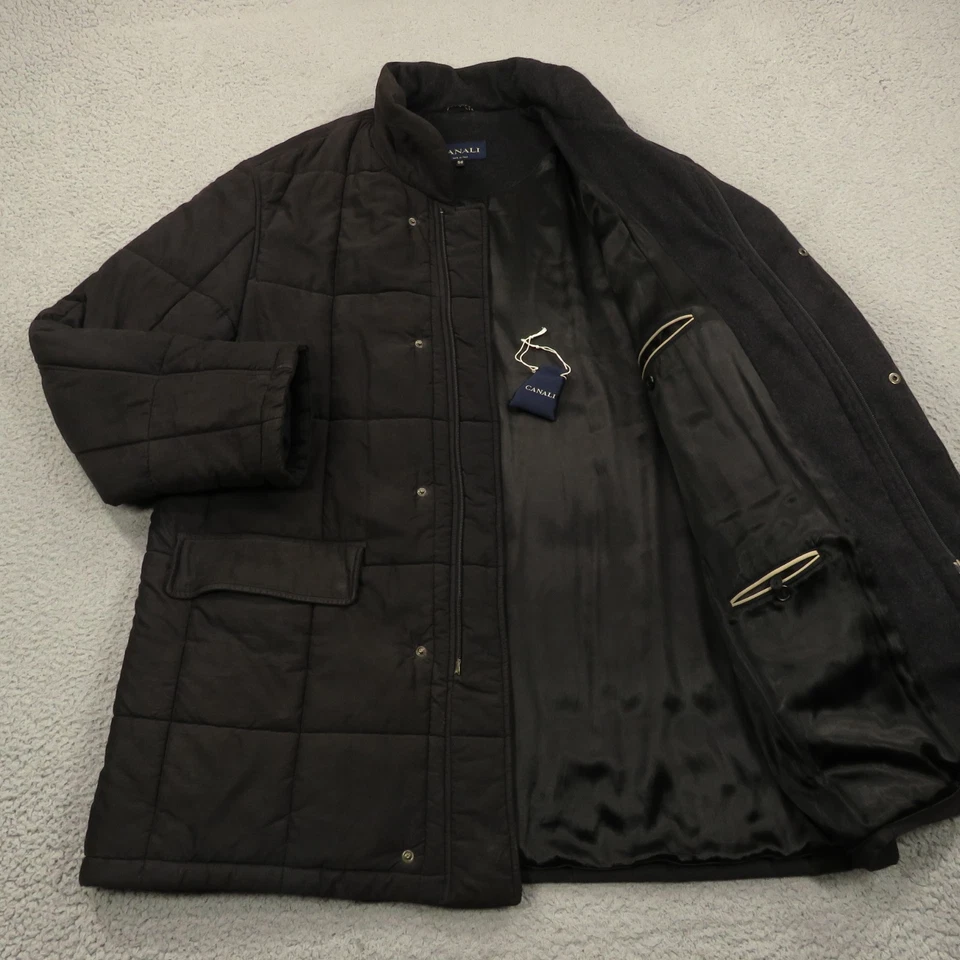 Canali Coat 56 (46R) Cashmere Wool Quilt Lined Rain Puffer Towne Field Jacket - Image 2 of 4