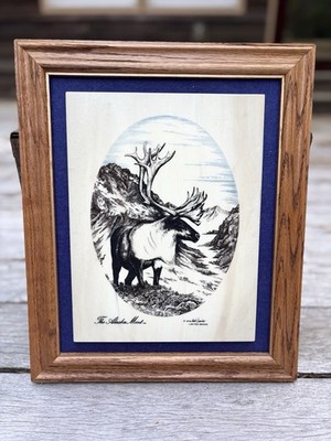 Bill Devine The Alaska Mint Caribou Etched Marble Framed Art 1979 Alaska