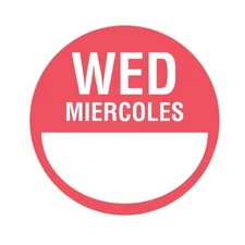 NEVS DDOT-WS3W Dissolvable DaySpots - Wednesday/Mercoles 3" circle White w/Red