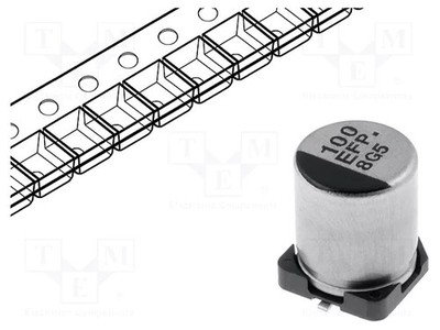 ±20% SMD low ESR 25VDC Kondensator: elektrolytisch 100uF FP