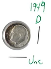 Coin United States 10 Cents (Roosevelt) 1949 D KM195, ASW .0723