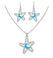 Sealife Theme Starfish Pendant Necklace and Earrings Set