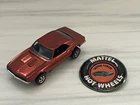 Hot Wheels 1968 Redline Custom Camaro HK Vintage with Metal Collector Button